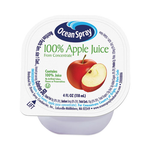 Ocean Spray 100% Juice, Apple, 4 Oz Cup, 48/box